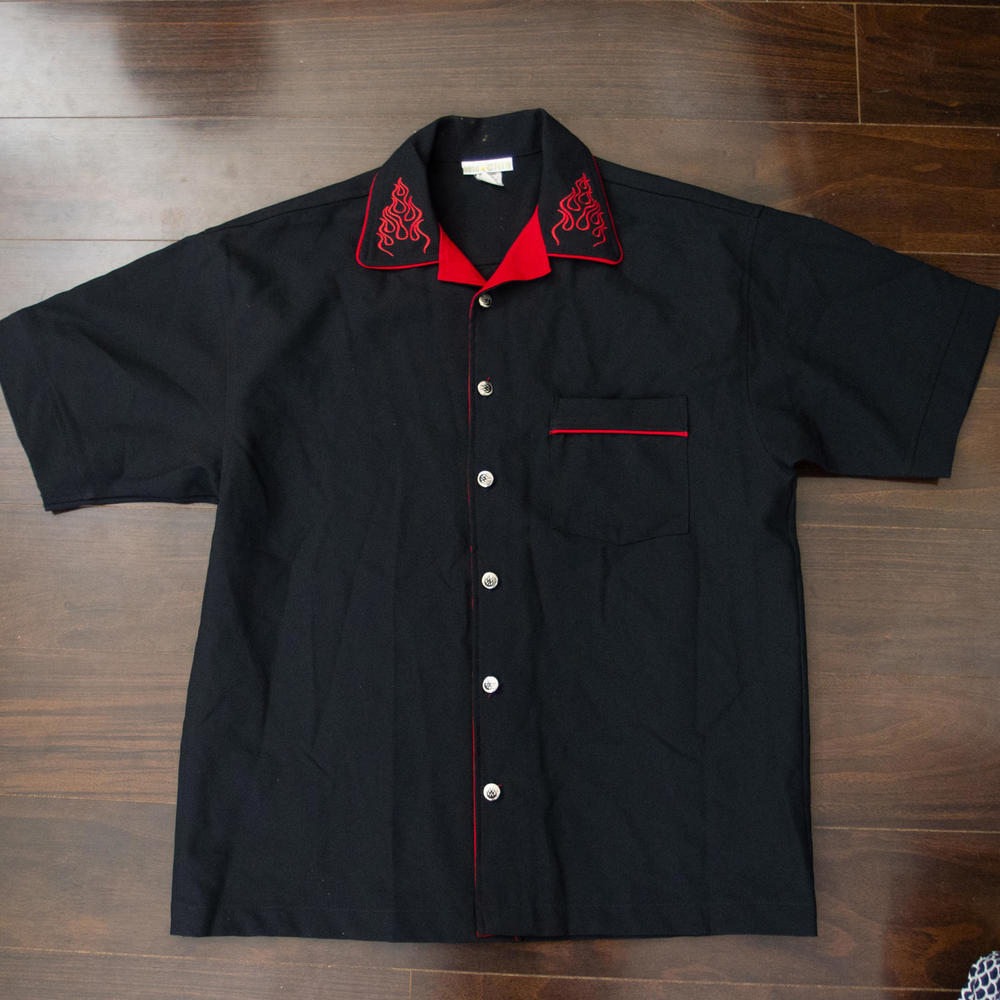 Vintage flames bowling shirt